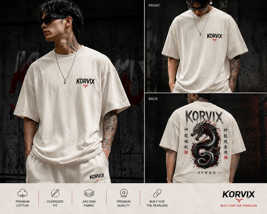 KORVIX Dragon Oversized OFF WHITE T-Shirt | Premium Streetwear Edition