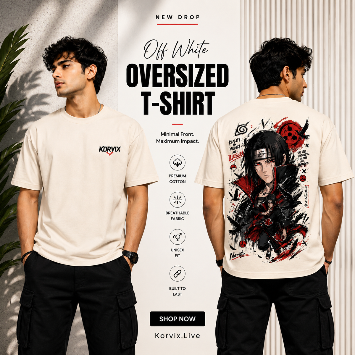KORVIX Itachi Oversized T-Shirt – OFF White 240 GSM