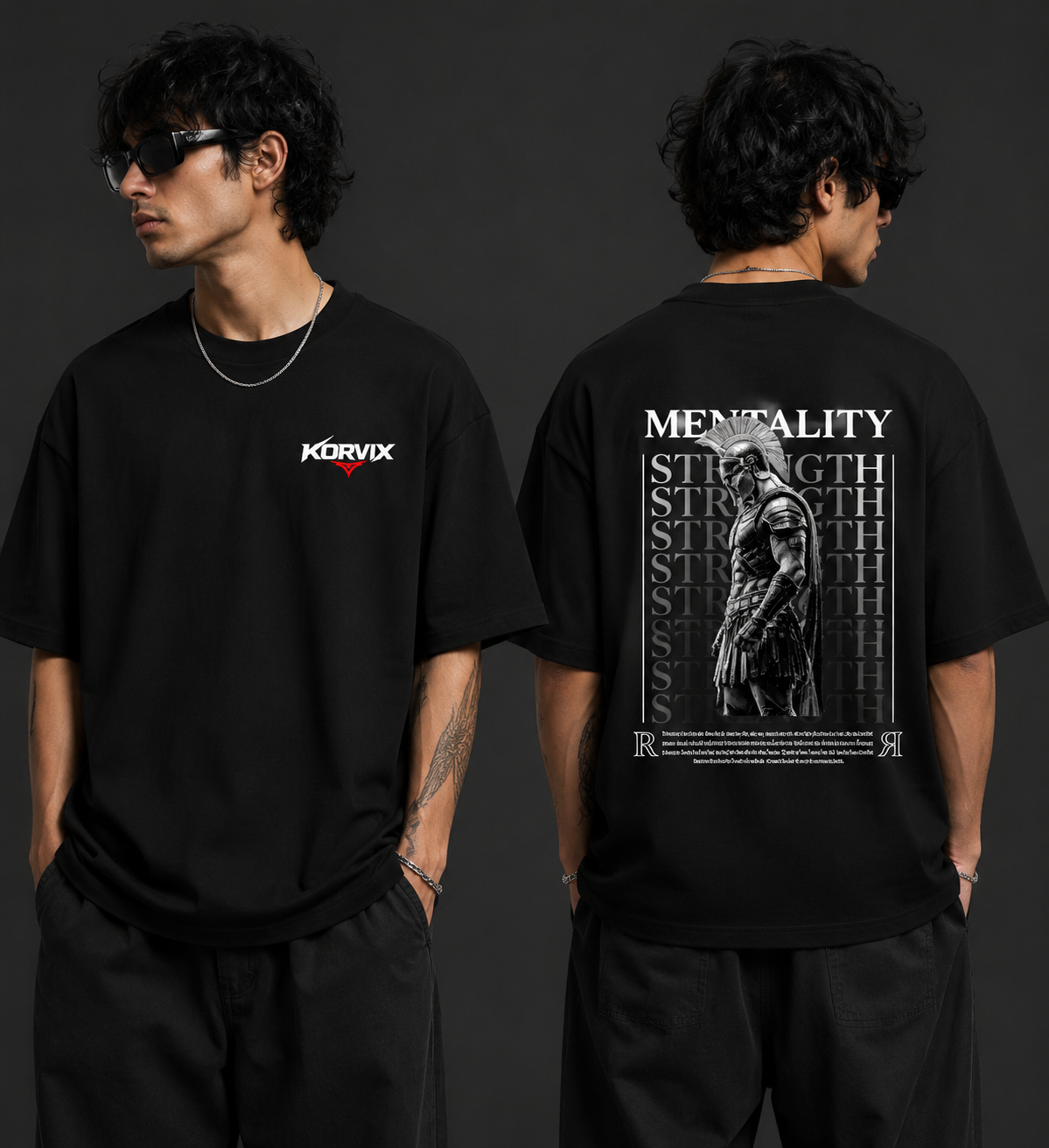 Korvix "Mentality Strength" Oversized Black T-Shirt | Premium Streetwear