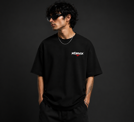 Korvix "Mentality Strength" Oversized Black T-Shirt | Premium Streetwear