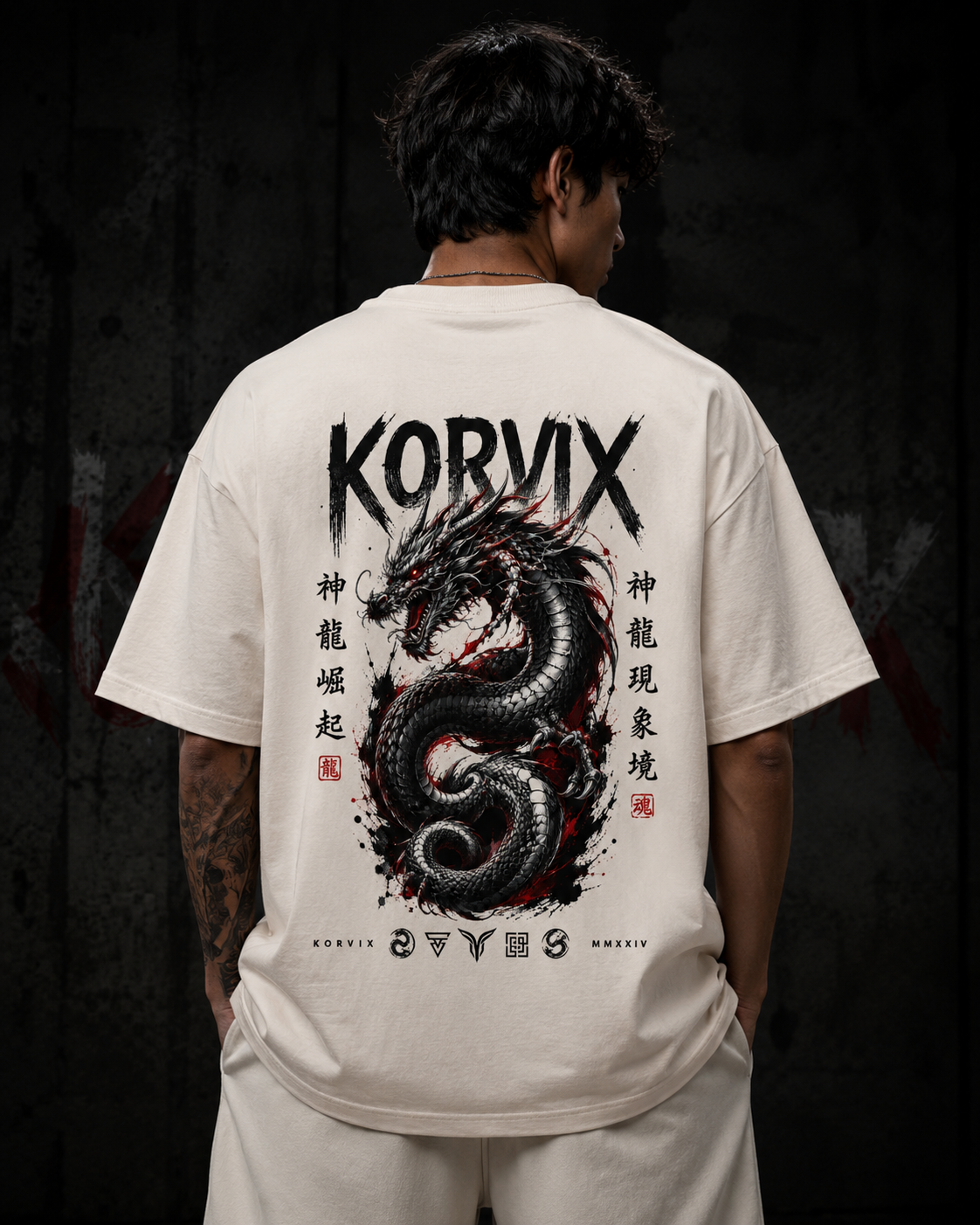 KORVIX Dragon Oversized OFF WHITE T-Shirt | Premium Streetwear Edition