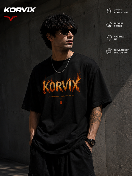 KORVIX Inferno Oversized T-Shirt – 240 GSM Premium Cotton | Unisex Streetwear
