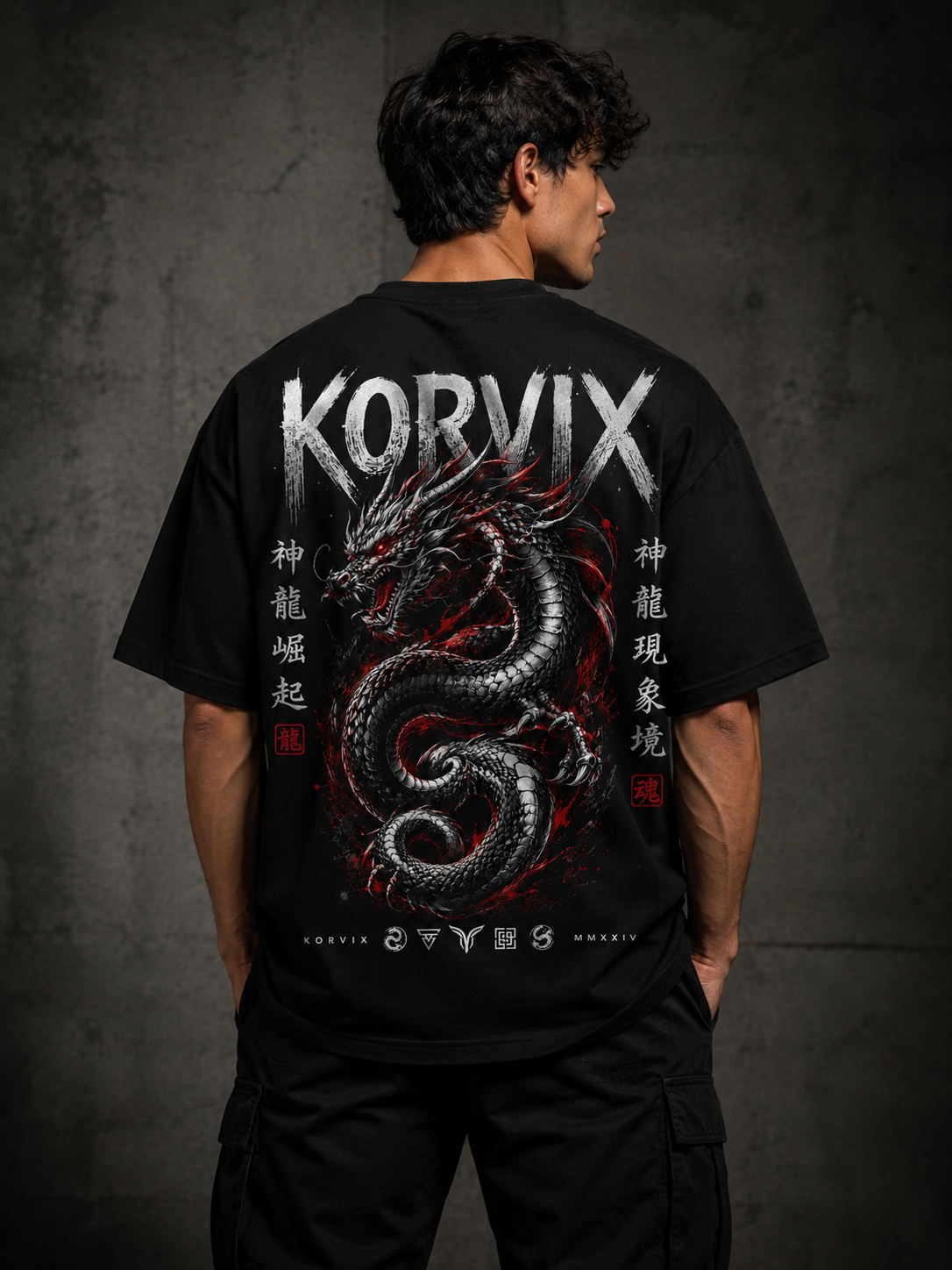 KORVIX Dragon Oversized Black T-Shirt | Premium Streetwear Edition